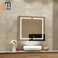 2019 Hot Selling Custom Lighted  Modern Wall Mounted LED Bathroom Mirror Cabinets with Touch Sensor and LED Digital Clock